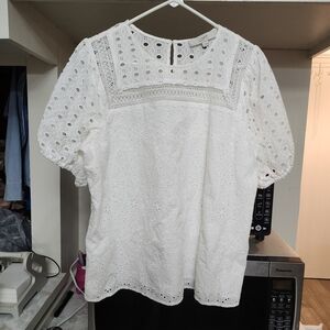 LOFT White Eyelet Lace Blouse